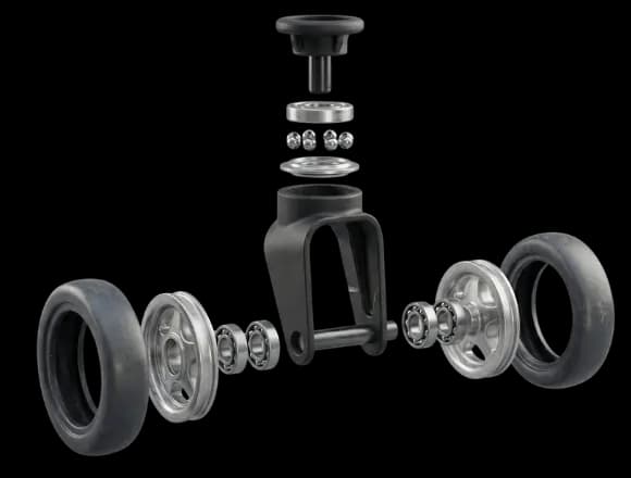 Alligator Luggage precision wheels — built to withstand over 100,000 travel miles